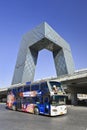 CCTV headquarters with a bus on the foreground, Beijing, China